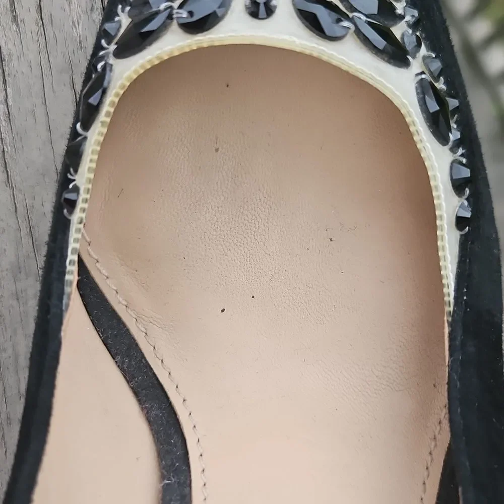 Tory Burch Delphine Rhinestone Heels – Black Suede, Size 7 ✨